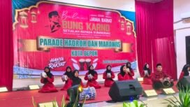 Salah satu tim yang tampil dalam Parade Hadroh dan Marawis Tingkat Kota Depok yang diselenggarakan DPC PDI Perjuangan Kota Depok dalam rangka memperingati Bulan Bung Karno, di Balai Rakyat Kecamatan Beji, Minggu, 28 Juni 2026. Foto : Istimewa