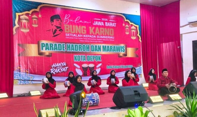 
					Salah satu tim yang tampil dalam Parade Hadroh dan Marawis Tingkat Kota Depok yang diselenggarakan DPC PDI Perjuangan Kota Depok dalam rangka memperingati Bulan Bung Karno, di Balai Rakyat Kecamatan Beji, Minggu, 28 Juni 2026. Foto : Istimewa
