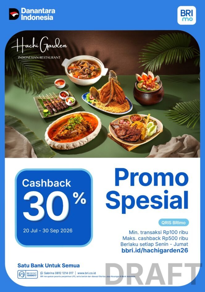 
					BRI Radio Dalam hadirkan promo Cashback 30 persen di Hachi Garden via BRImo. Foto: Istimewa